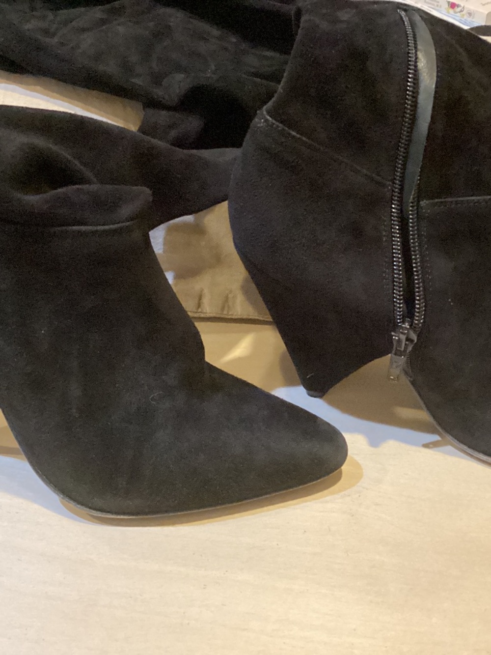 $1600 ISABEL MARANT Riria suede thigh-high boots POINTED BLACK 38  (PA29)